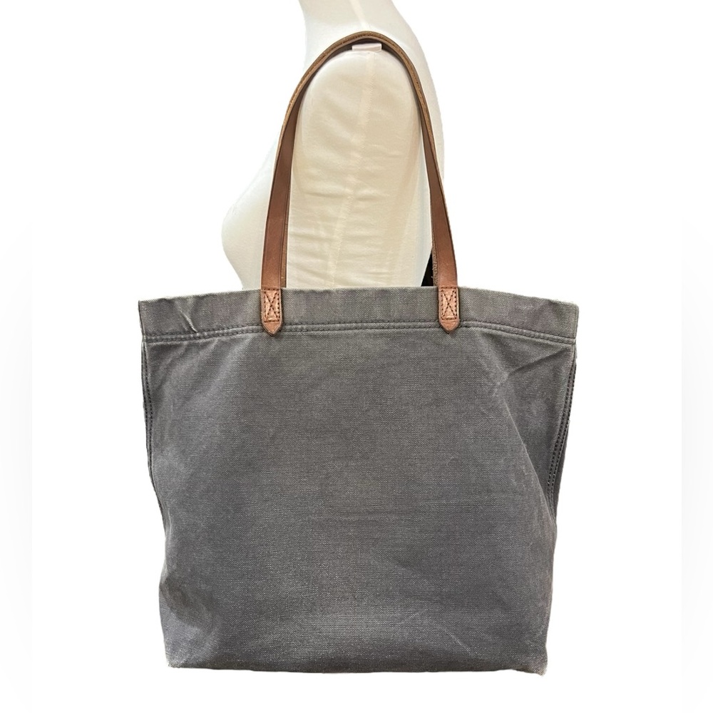 Madewell Gray Canvas Tote with Brown Leather Handles